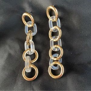 Chain Link Gold and Clear Post Earrings